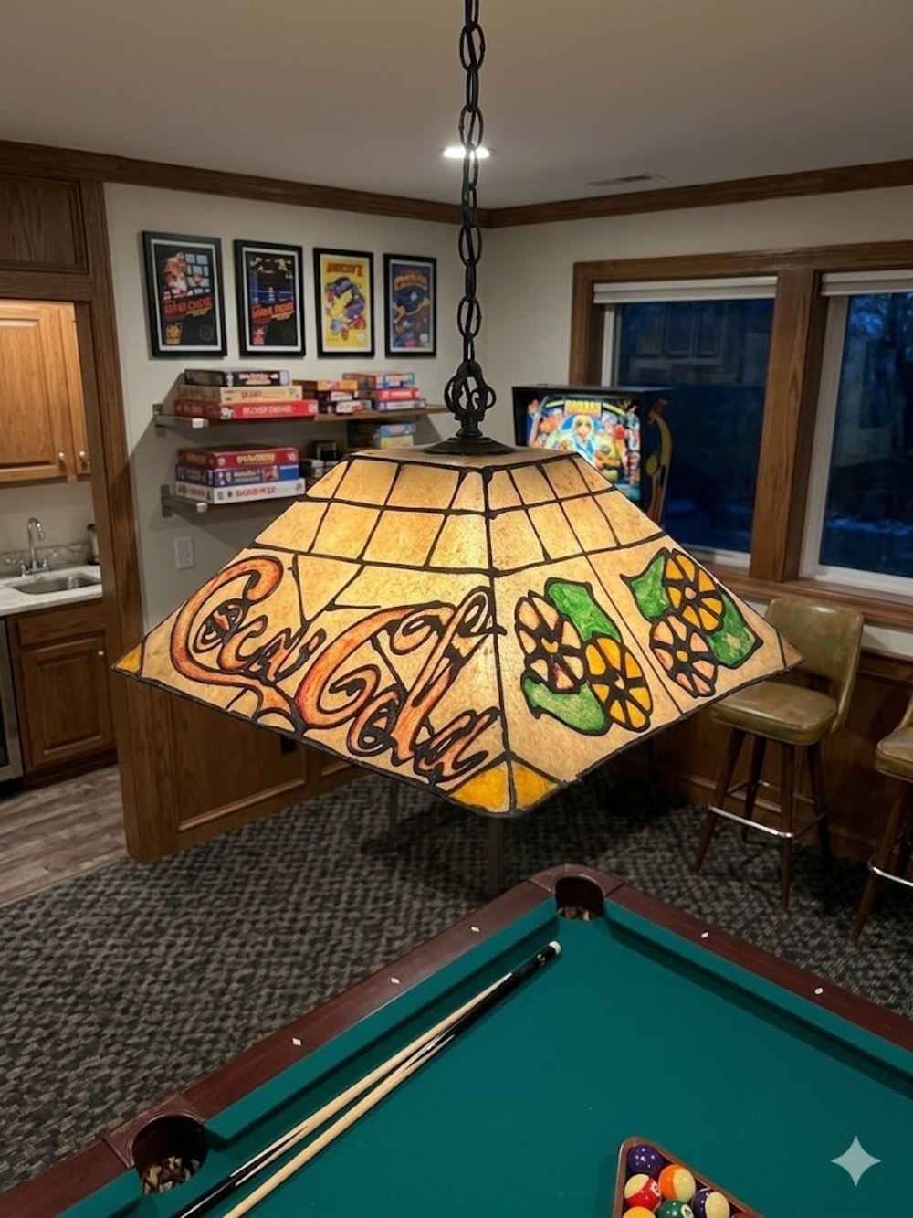Vintage Hanging Coca Cola Light Square Fixture Plastic Tiffany Stain Glass Style